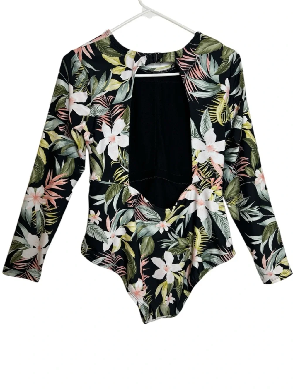 Kona Sol Black Floral Cutout Rash Guard Beach Swimsuit Size Large